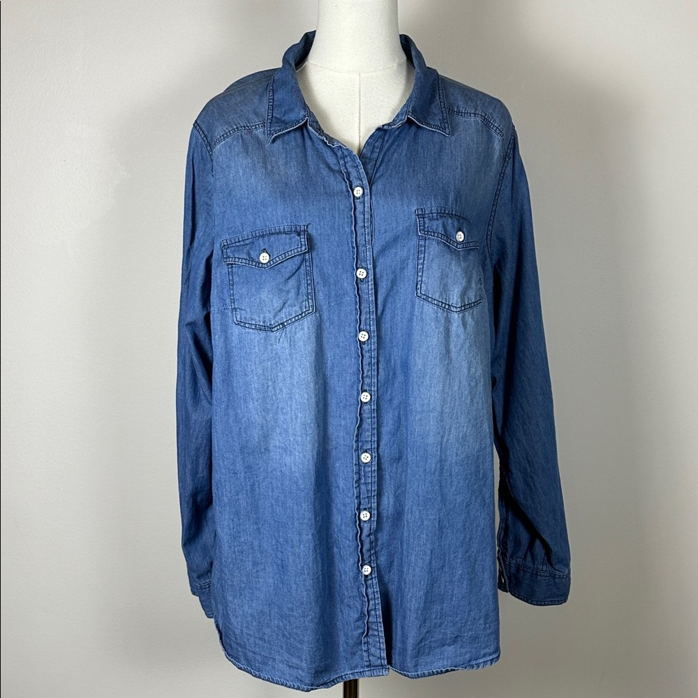 Torrid‎ Womens Lightweight Chambray Coastal Cowgirl Western Button Up Shirt 1X